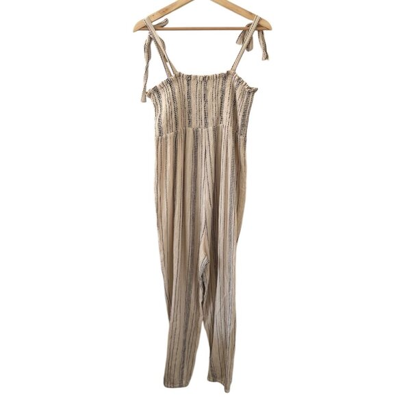 Hatch Maternity Stripe Smocked Jumpsuit Cream Size 1 Small Coastal Beachy Scandi - Picture 10 of 10